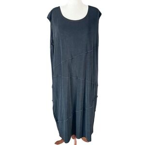 Heydari Wms Midi Dress +3 Black Diagonal Seam Sleeveless Lagenlook Avant Garde